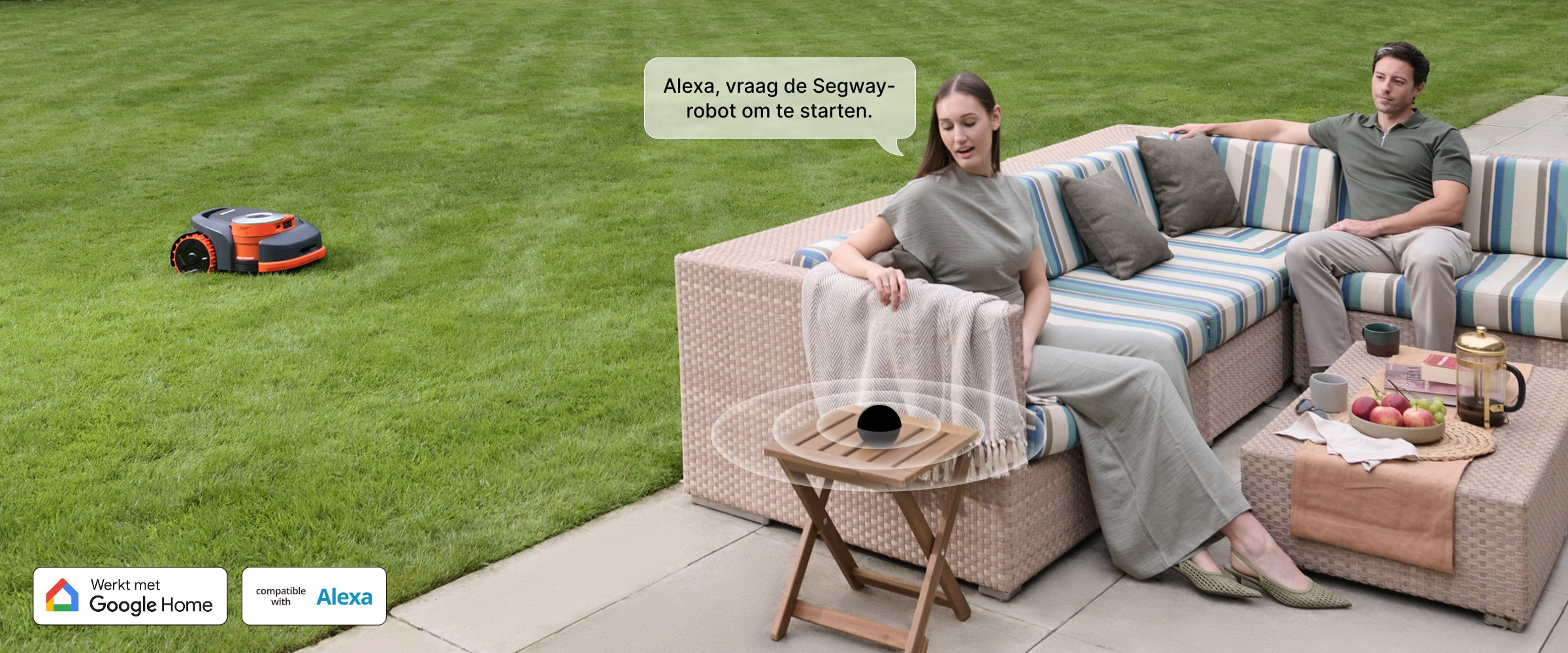 <p>spraakbesturing via Alexa en Google Home. De tuin op orde houden was nooit zo gemakkelijk!</p>