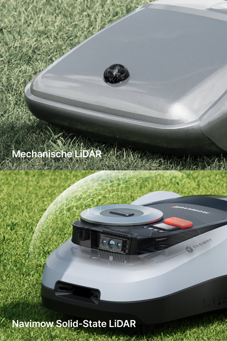 Segway Navimow robotmaaier gebruikt geavanceerde LiDAR op het groene gras.